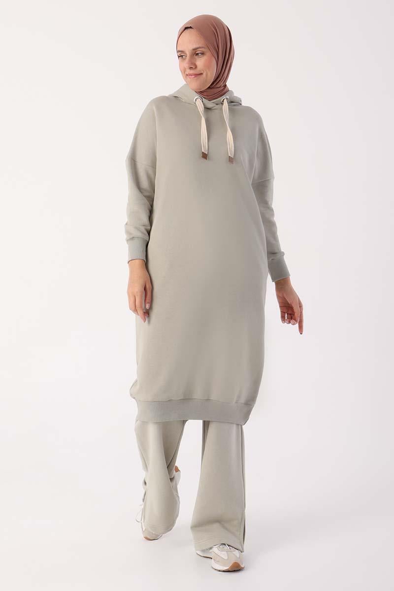 Kuşgözlü Kapüşonlu Cepli Sweat Tunik