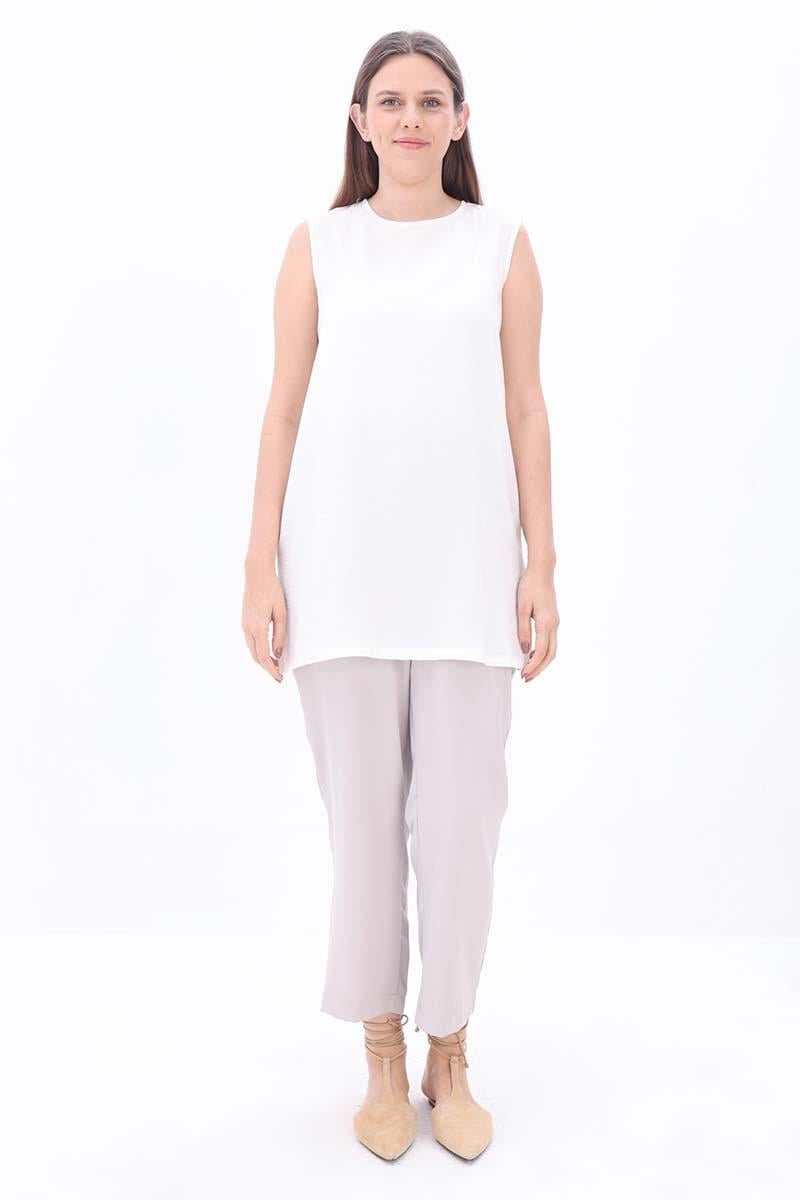 Ekru-Basıc Sıfır Kol İçlik Tunik