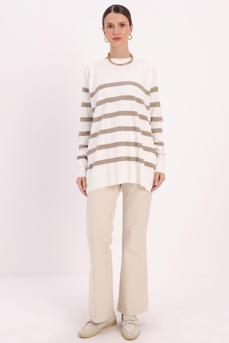 Basic Çizgili Bisiklet Yaka Kazak