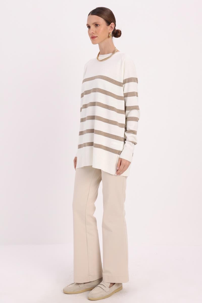 Basic Çizgili Bisiklet Yaka Kazak