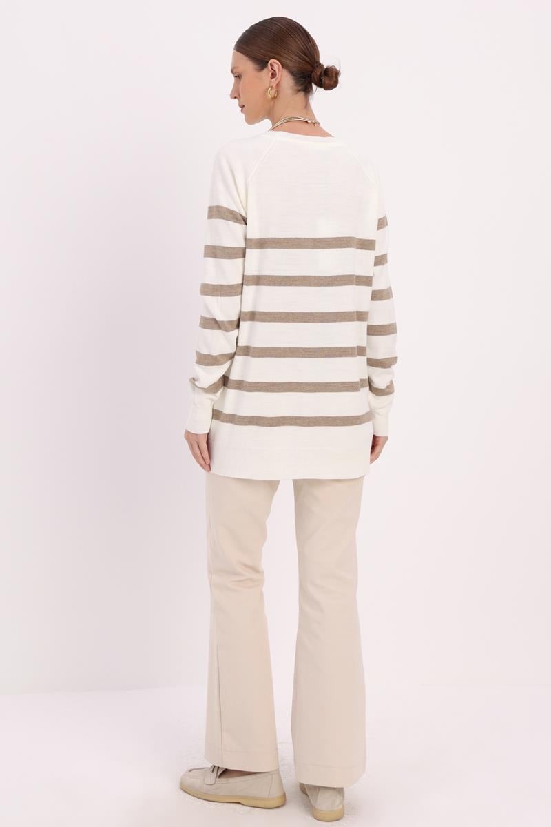 Basic Çizgili Bisiklet Yaka Kazak