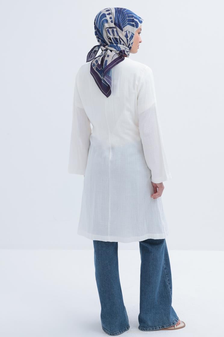 Ekru-Belden Bağlamalı Müslin Kap