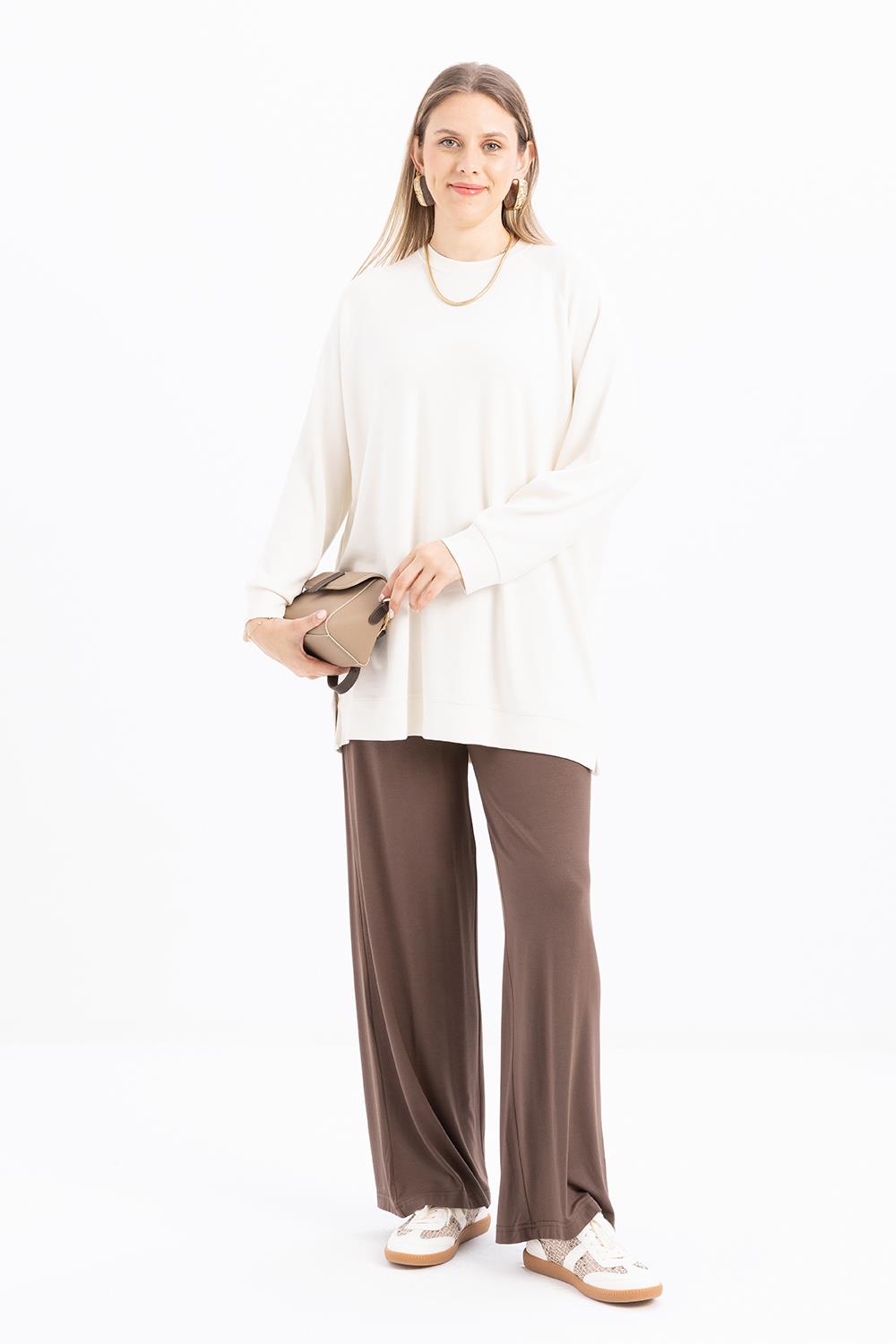 Ekru-Bisiklet Yaka Reglan Kol Sweat