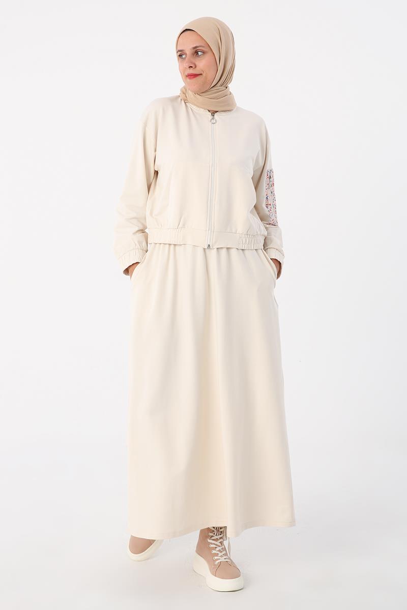 Patterned Fabric Garnish Skirted Suit