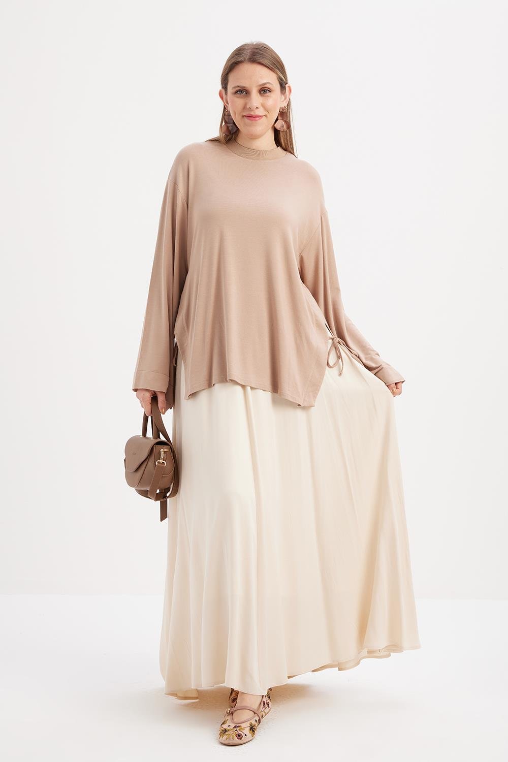 Ekru-Lastikli Basic Etek