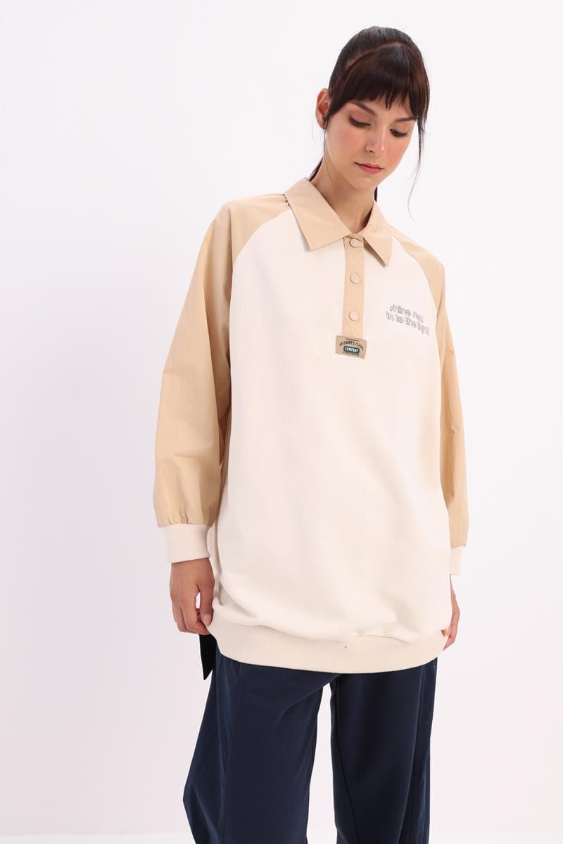 Cotton Polo Collar Sweatshirt