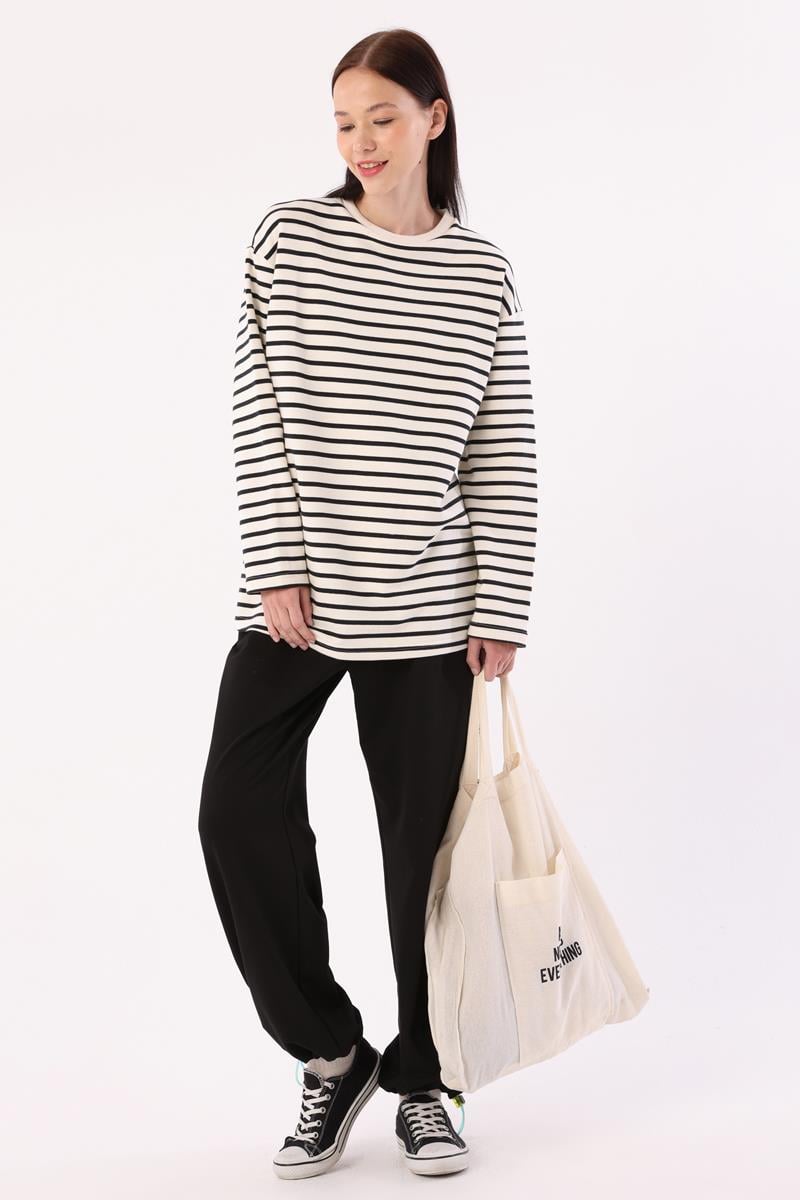 Çizgili Oversize Sweatshirt