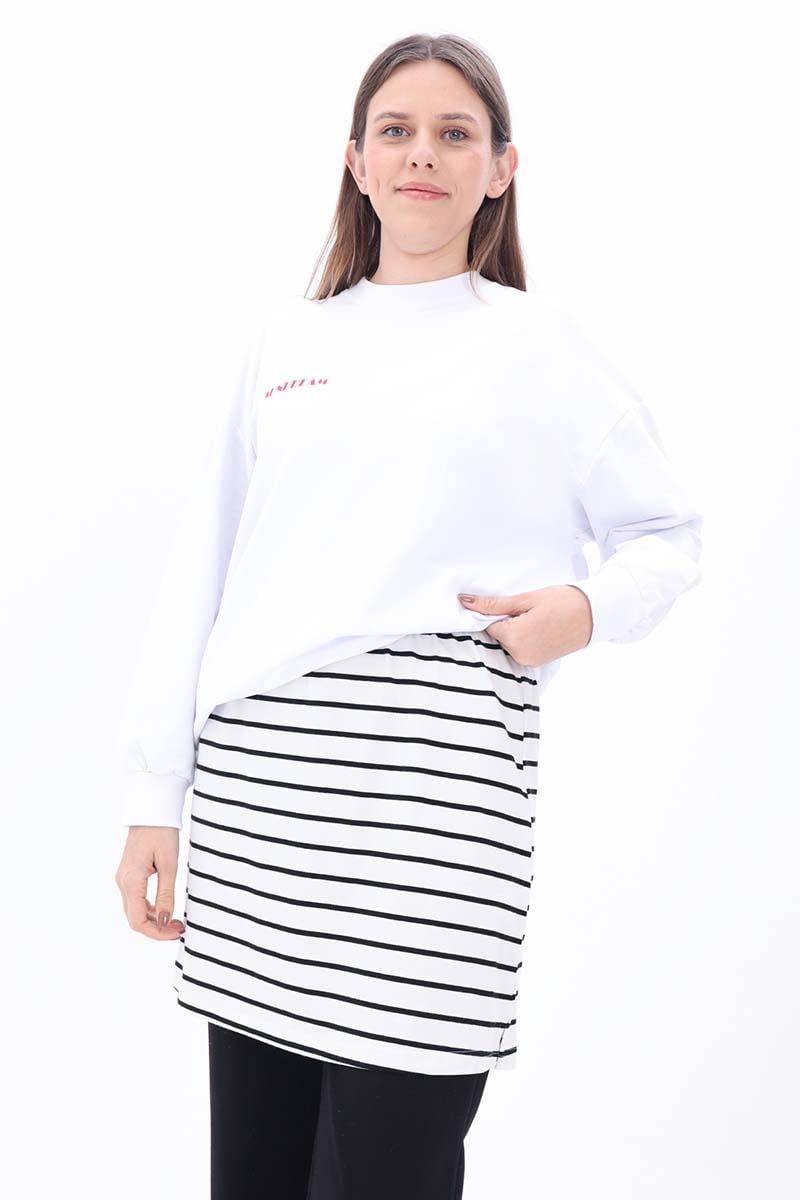 Pamuklu Çizgili İçlik Gömlek Etek