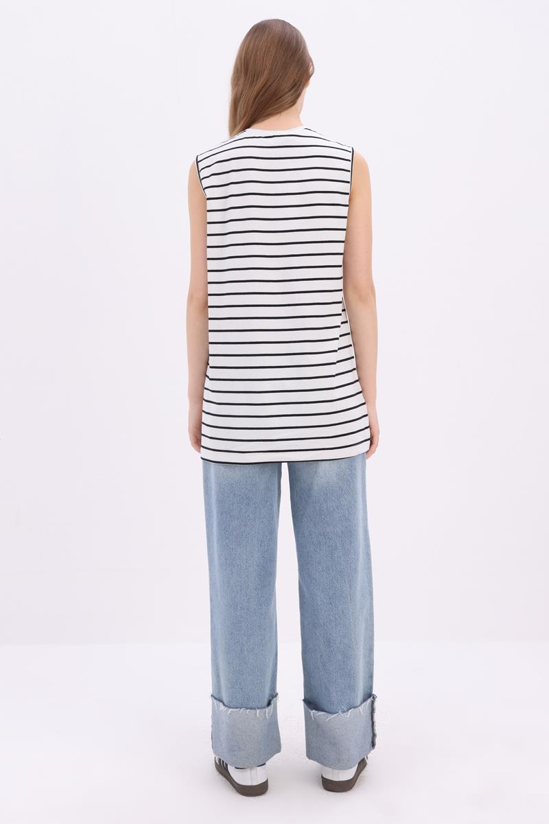 Cotton Striped Zero Sleeve Tunic