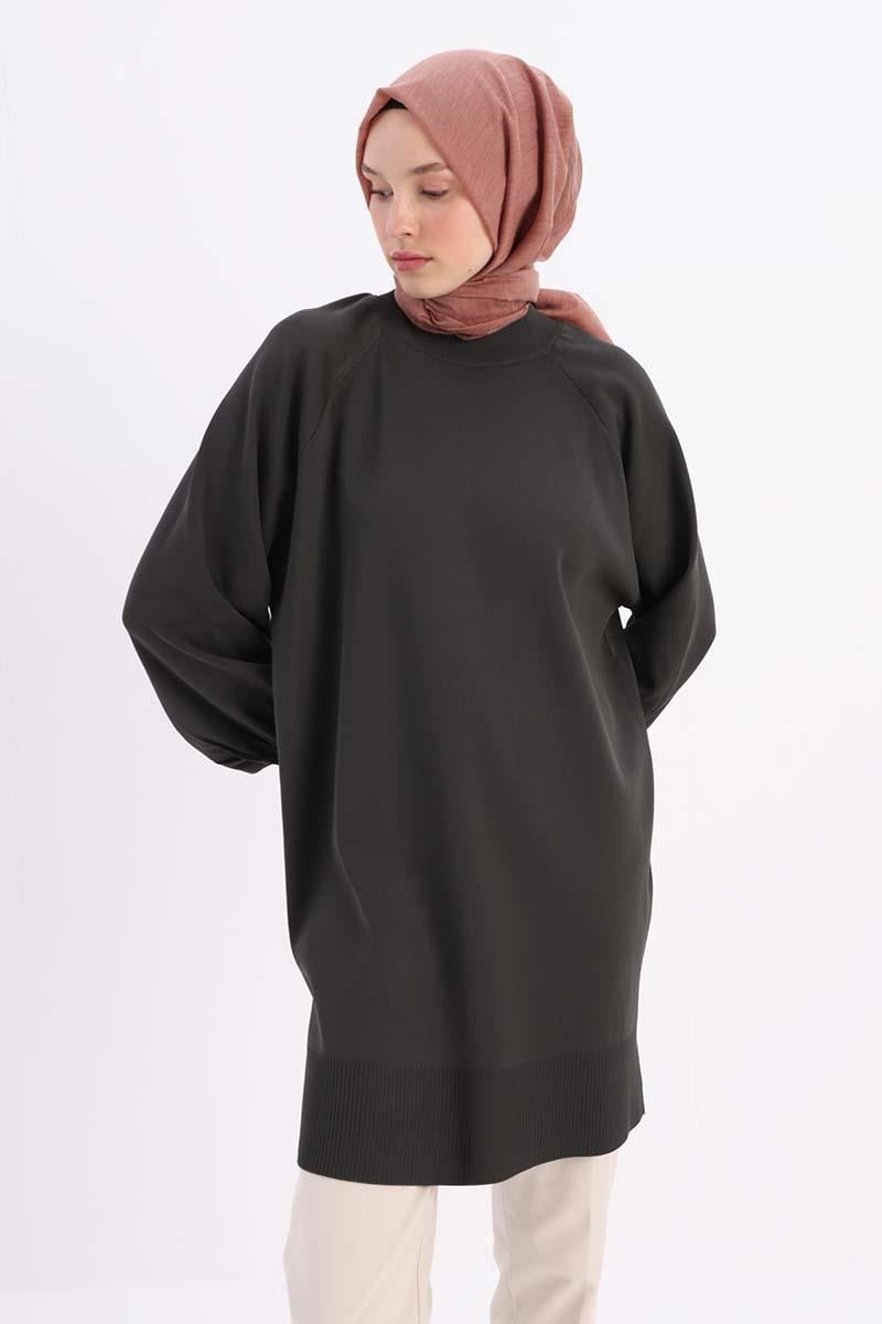 Balloon Sleeve Sweater Tunic With Side Slits