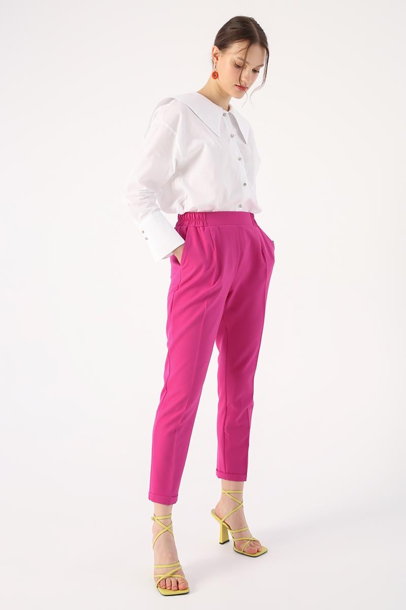 Elastic Waist Straight Pants
