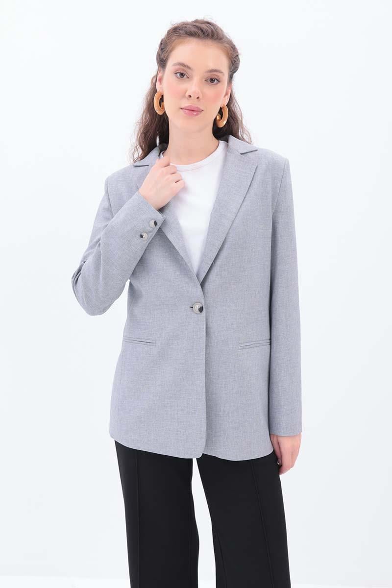 Gri-Astarlı Blazer Ceket