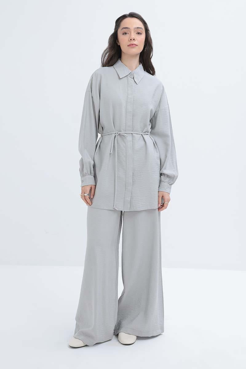 Gri-İnce Kemerli Gömlek Tunik
