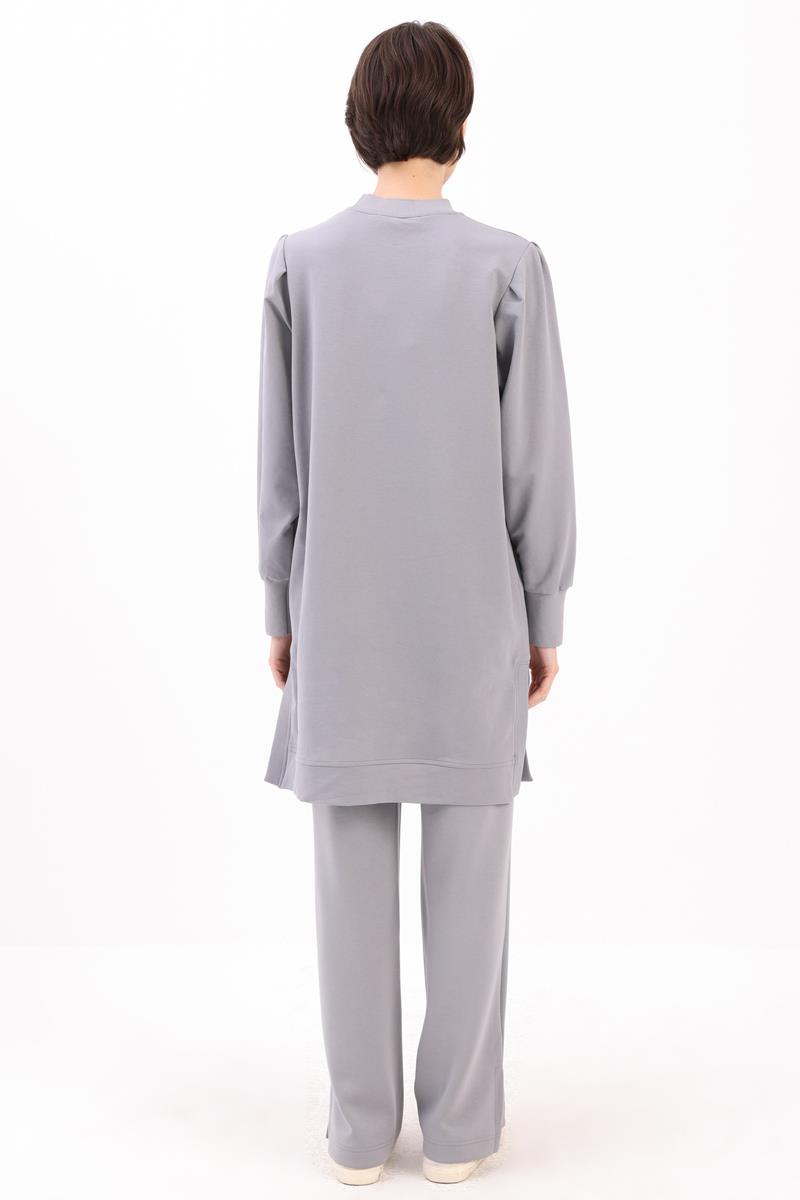 Omuzları Pileli Yanı Yırtmaçlı Tunik