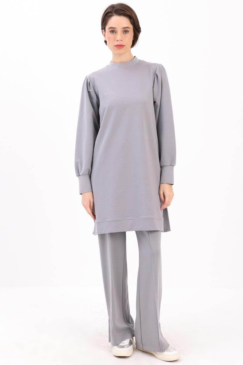 Omuzları Pileli Yanı Yırtmaçlı Tunik