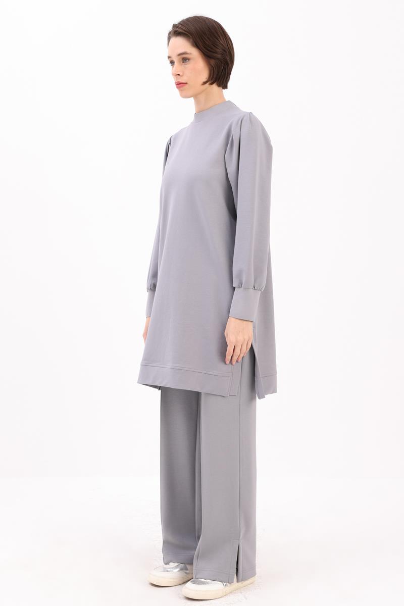 Omuzları Pileli Yanı Yırtmaçlı Tunik