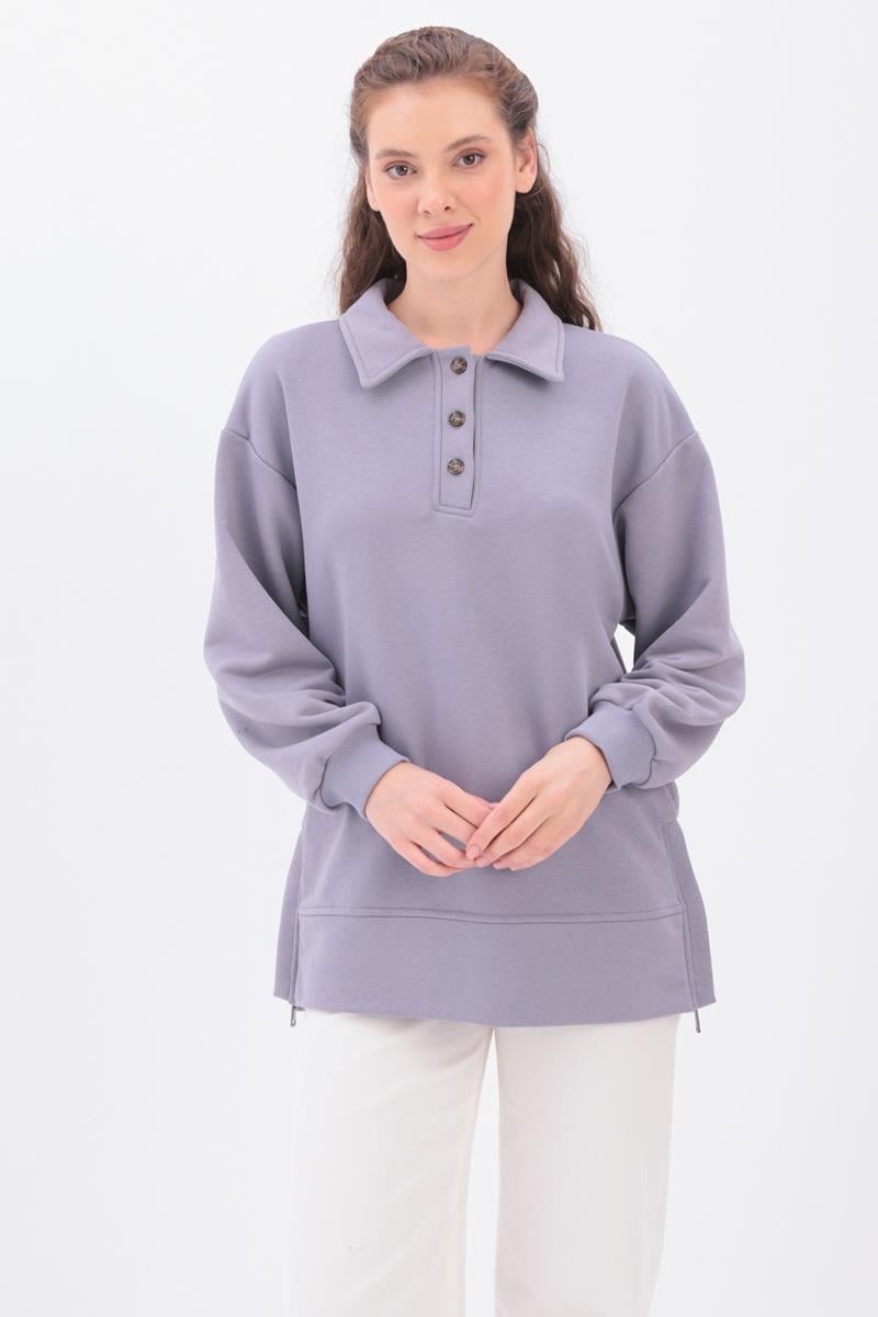 Yanları Fermuarlı Yakalı Sweat Tunik