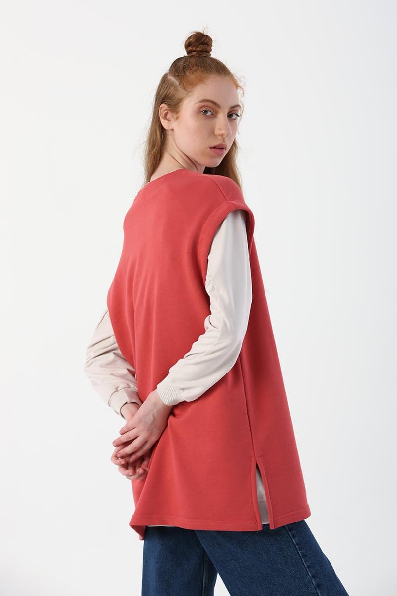 Oversize Pamuklu Yırtmaç Detaylı Basic Süveter