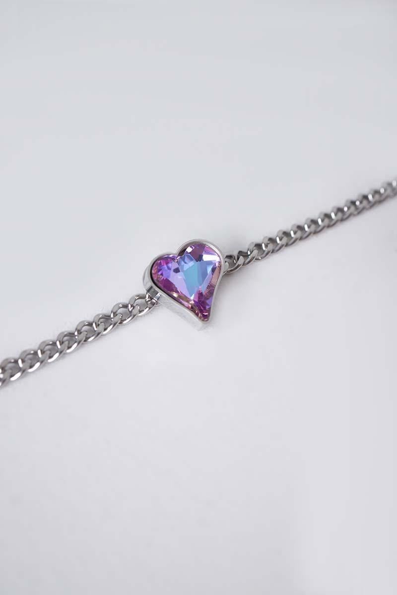 Heart Steel Bracelet With Coloured Stones