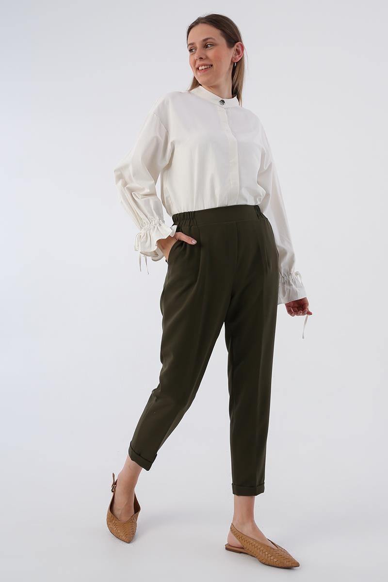 Elastic Waist Straight Pants