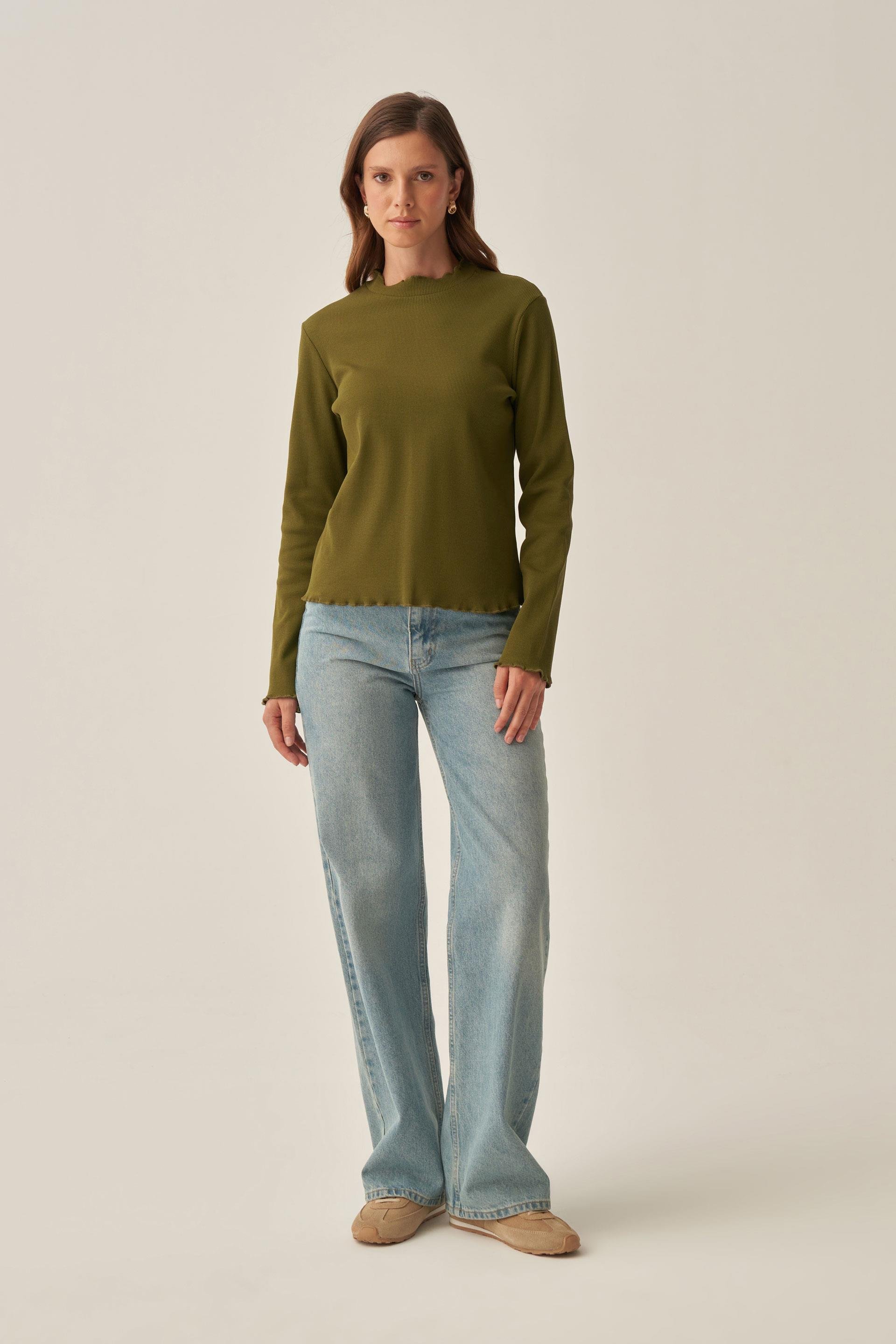 Haki-Dik Yaka Uzun Kollu Body