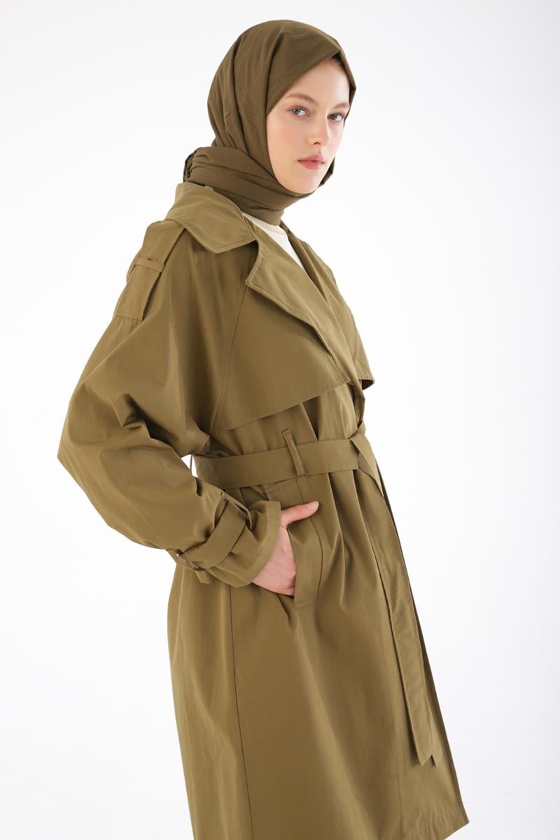 Kemerli Çıtçıtlı Oversize Trençkot