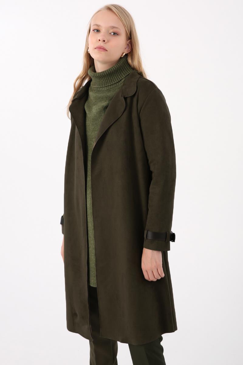 Suede Trench Coat with Belted Sleeves