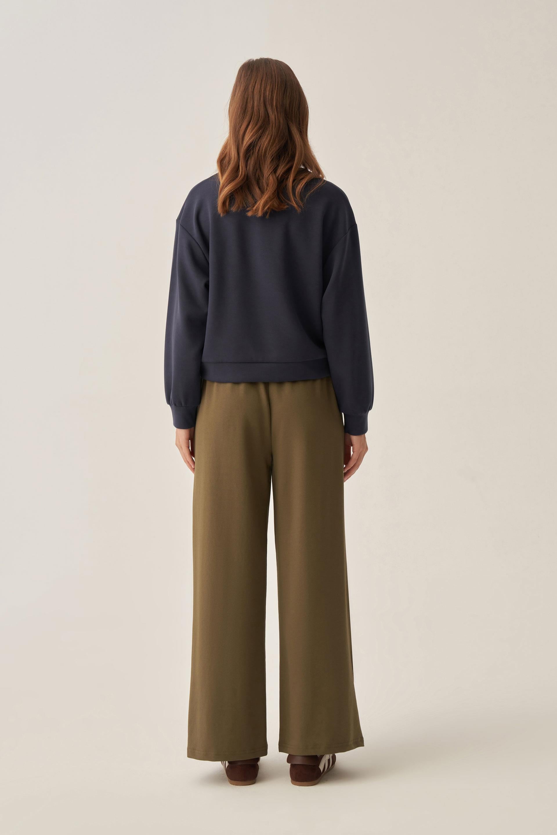 Haki-Pamuklu Bol Paça Eşofman Altı