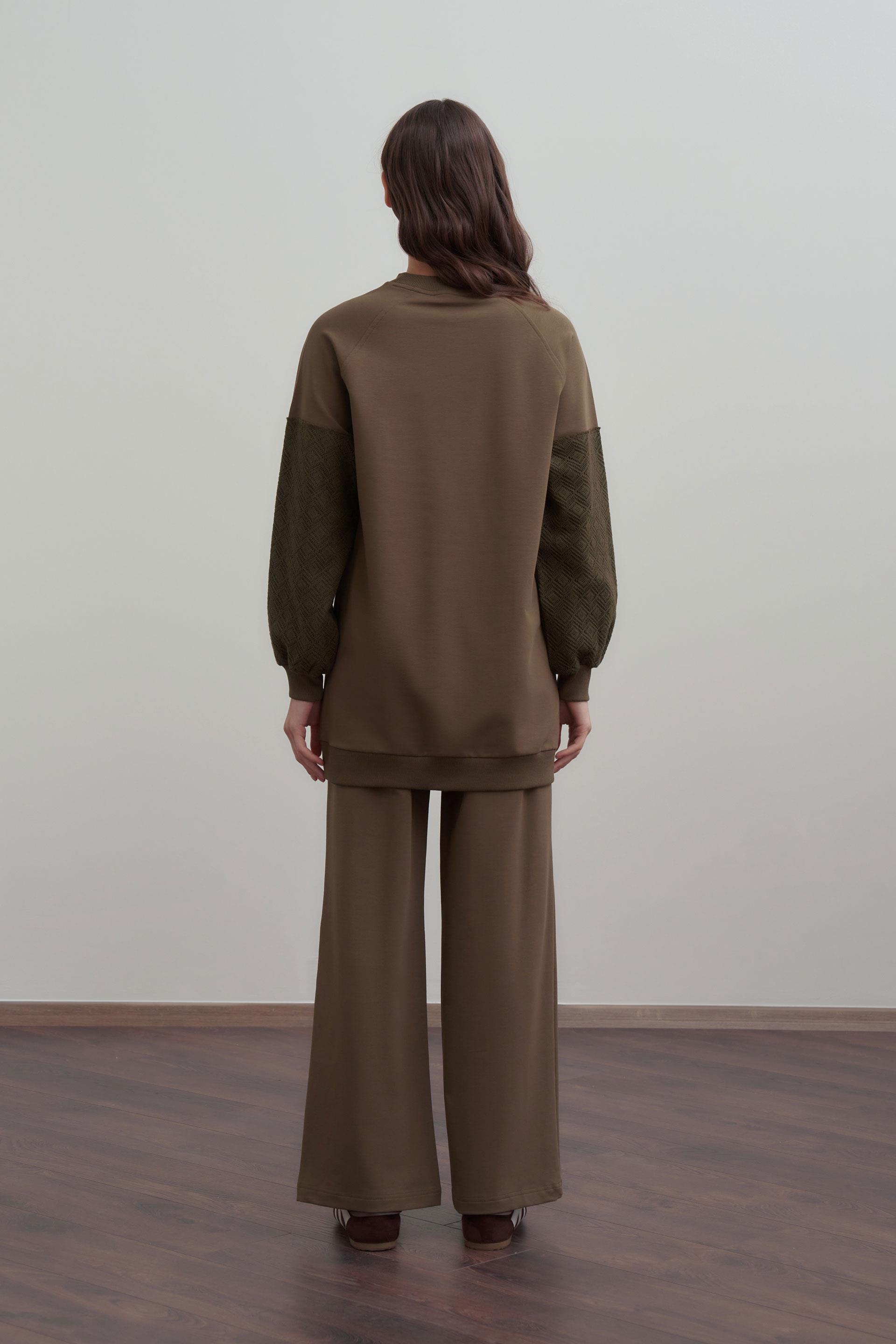 Haki-Pamuklu Dantel Garnili Eşofman Takımı