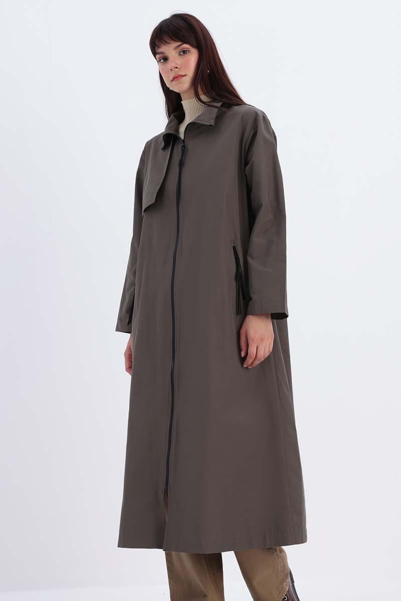 Zippered Trench Coat With Windbreaker