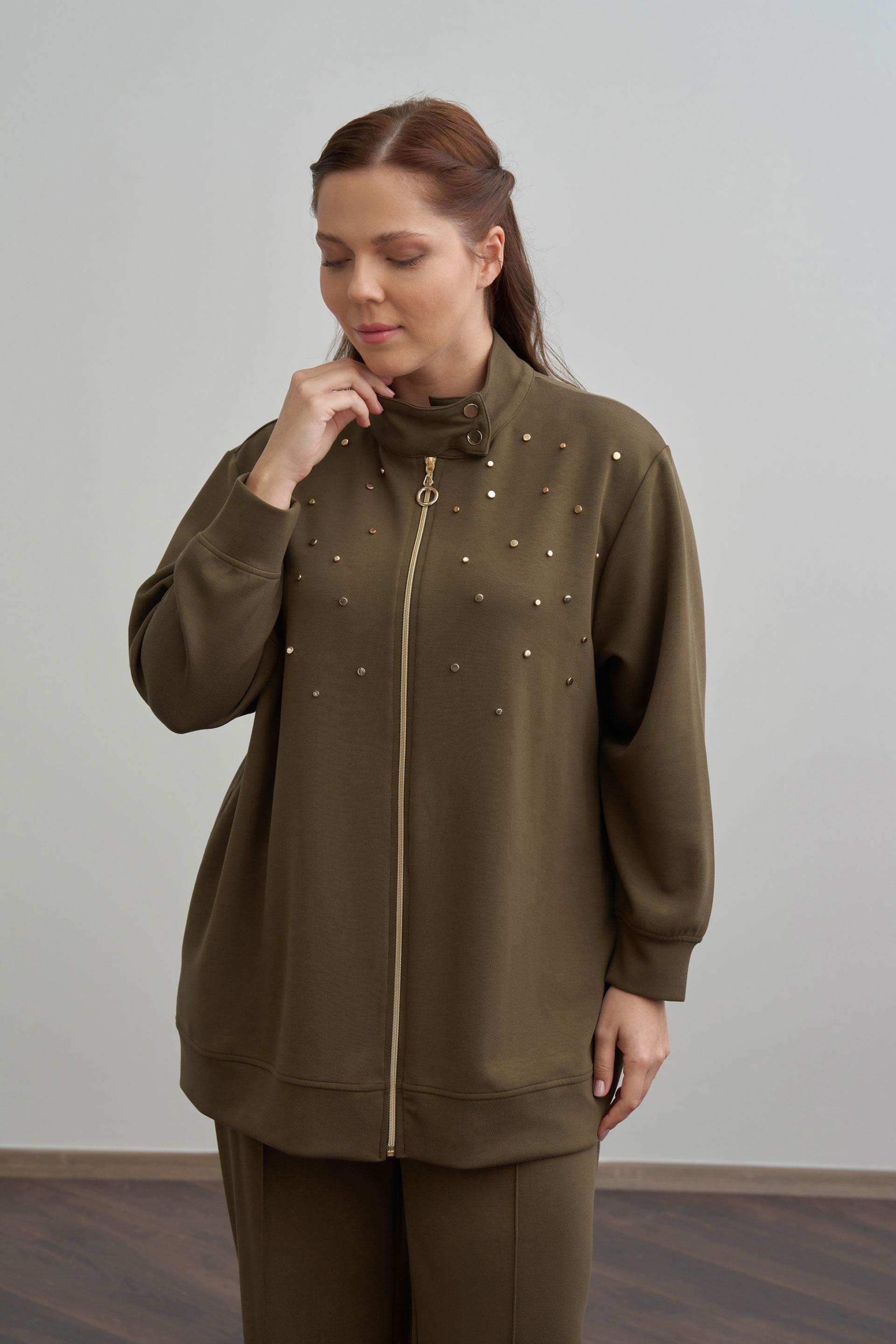 Haki-Yumuşak Dokulu Büyük Beden Droplu Eşofman Takımı