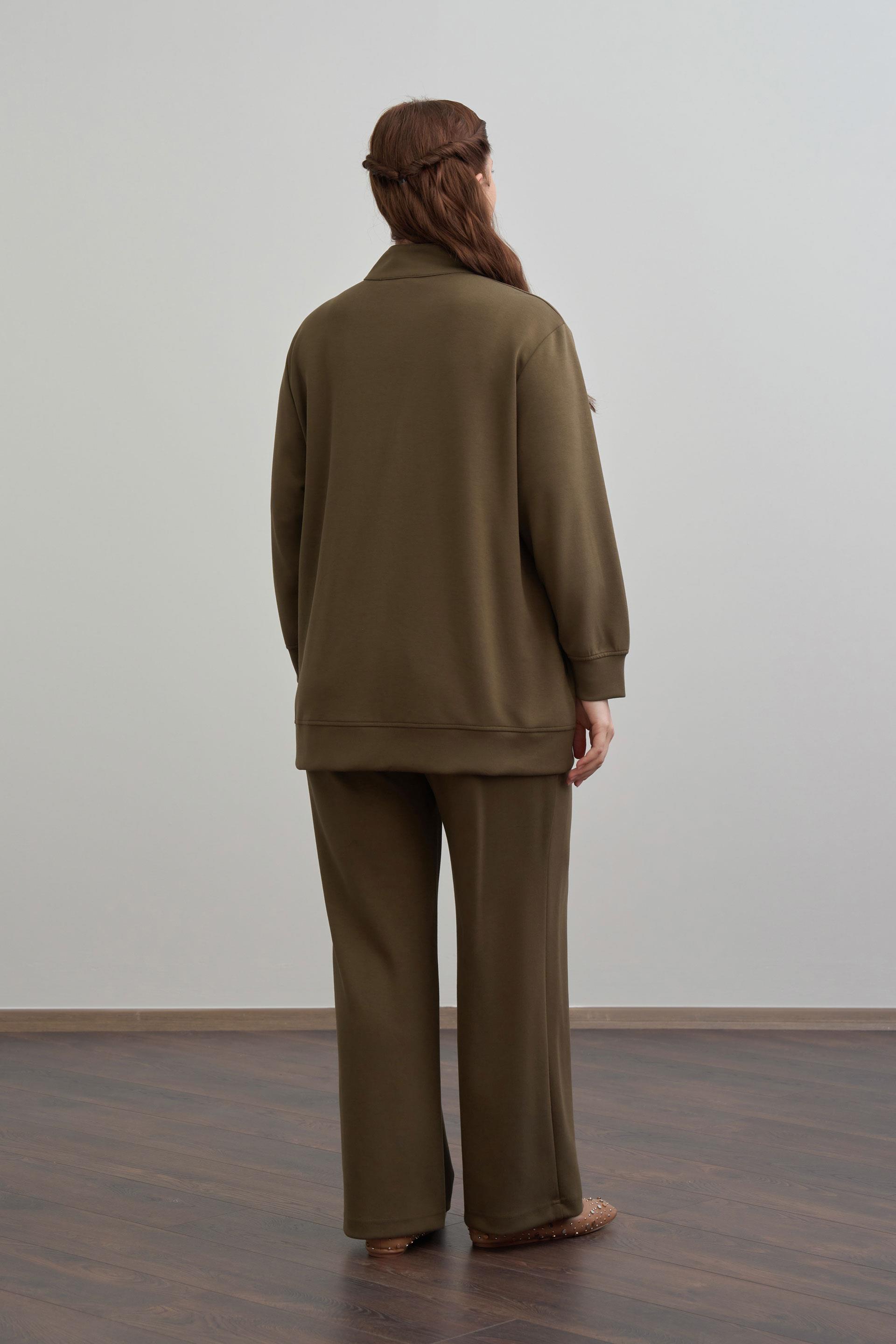 Haki-Yumuşak Dokulu Büyük Beden Droplu Eşofman Takımı