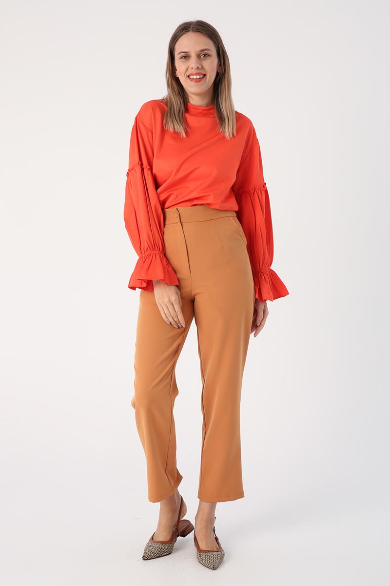 Hardal-Paçası Yırtmaçlı Pantolon