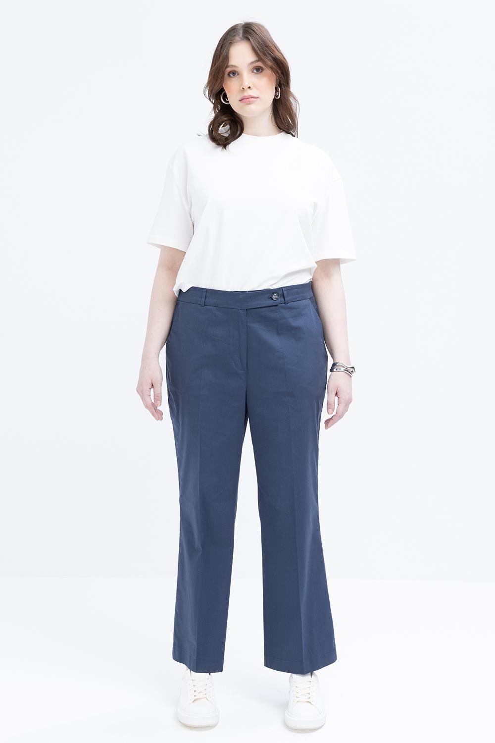 İndigo-Beli Lastikli Büyük Beden Pantolon