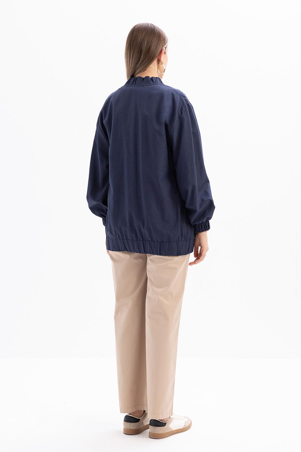 İndigo-Fermuarlı Ceket