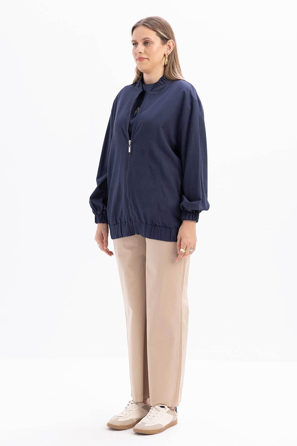 İndigo-Fermuarlı Ceket