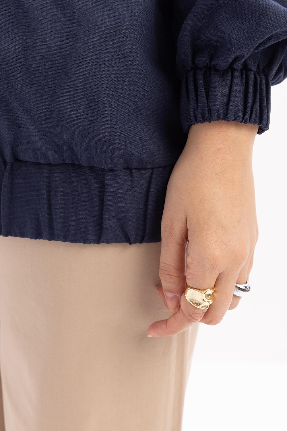 İndigo-Fermuarlı Ceket