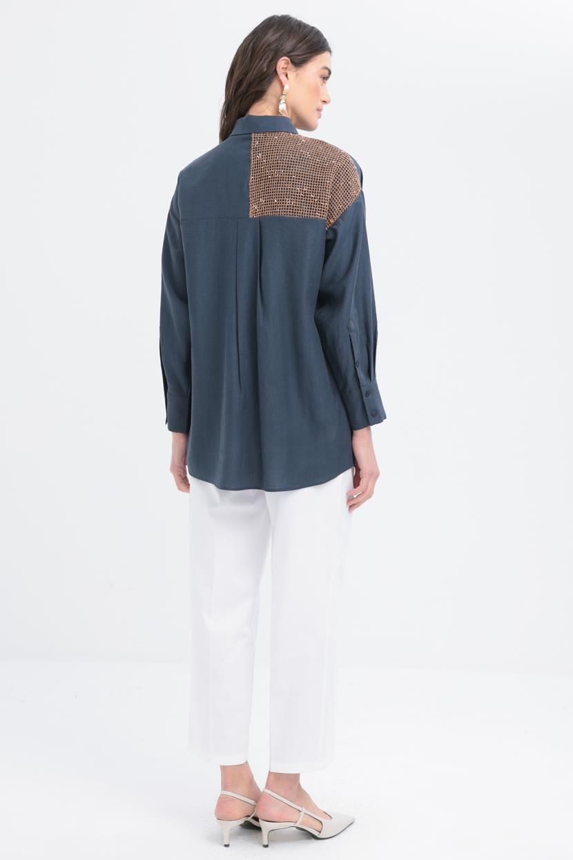 İndigo-File Garnili Gömlek