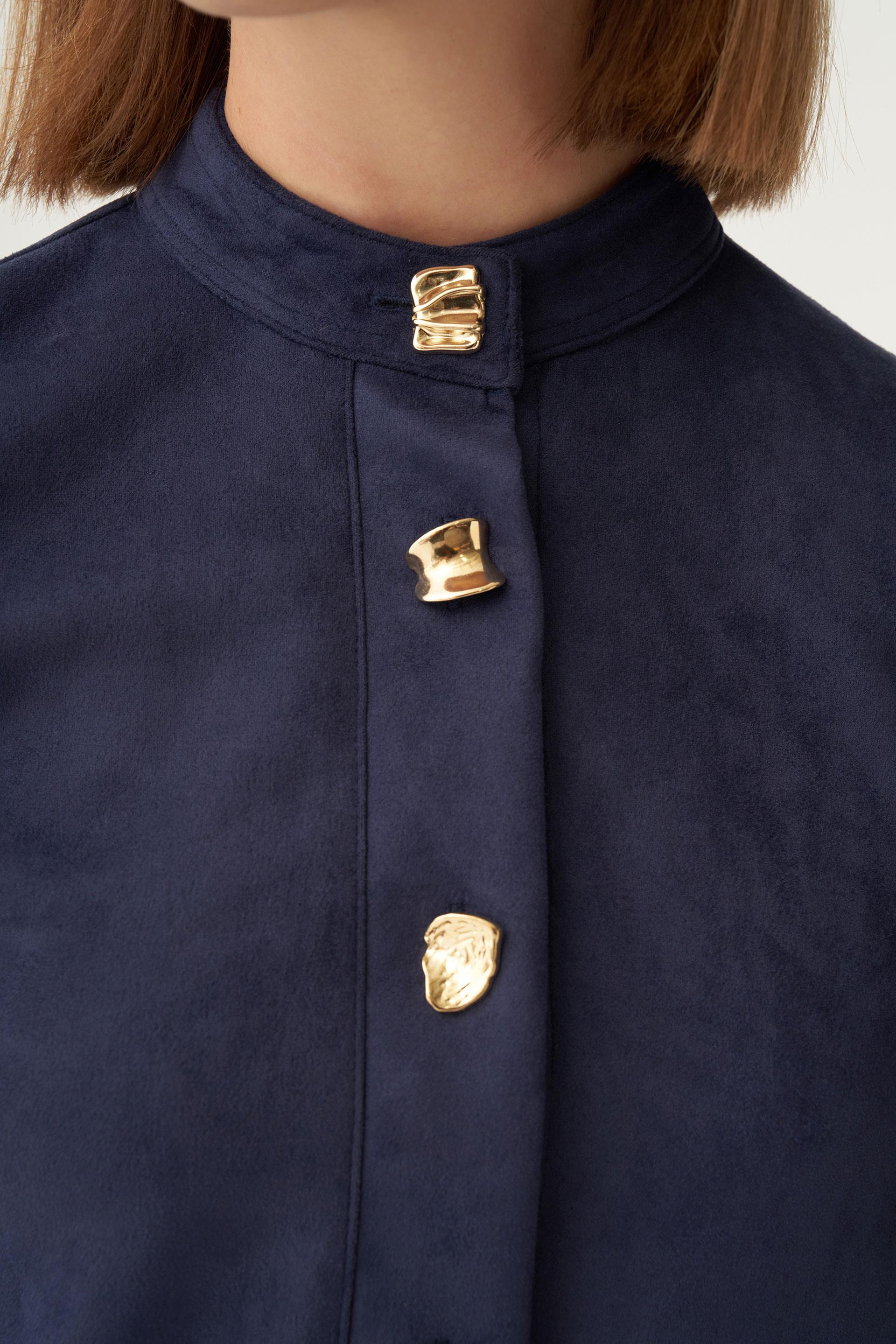 İndigo-Gold Düğmeli Scuba Süet Tunik