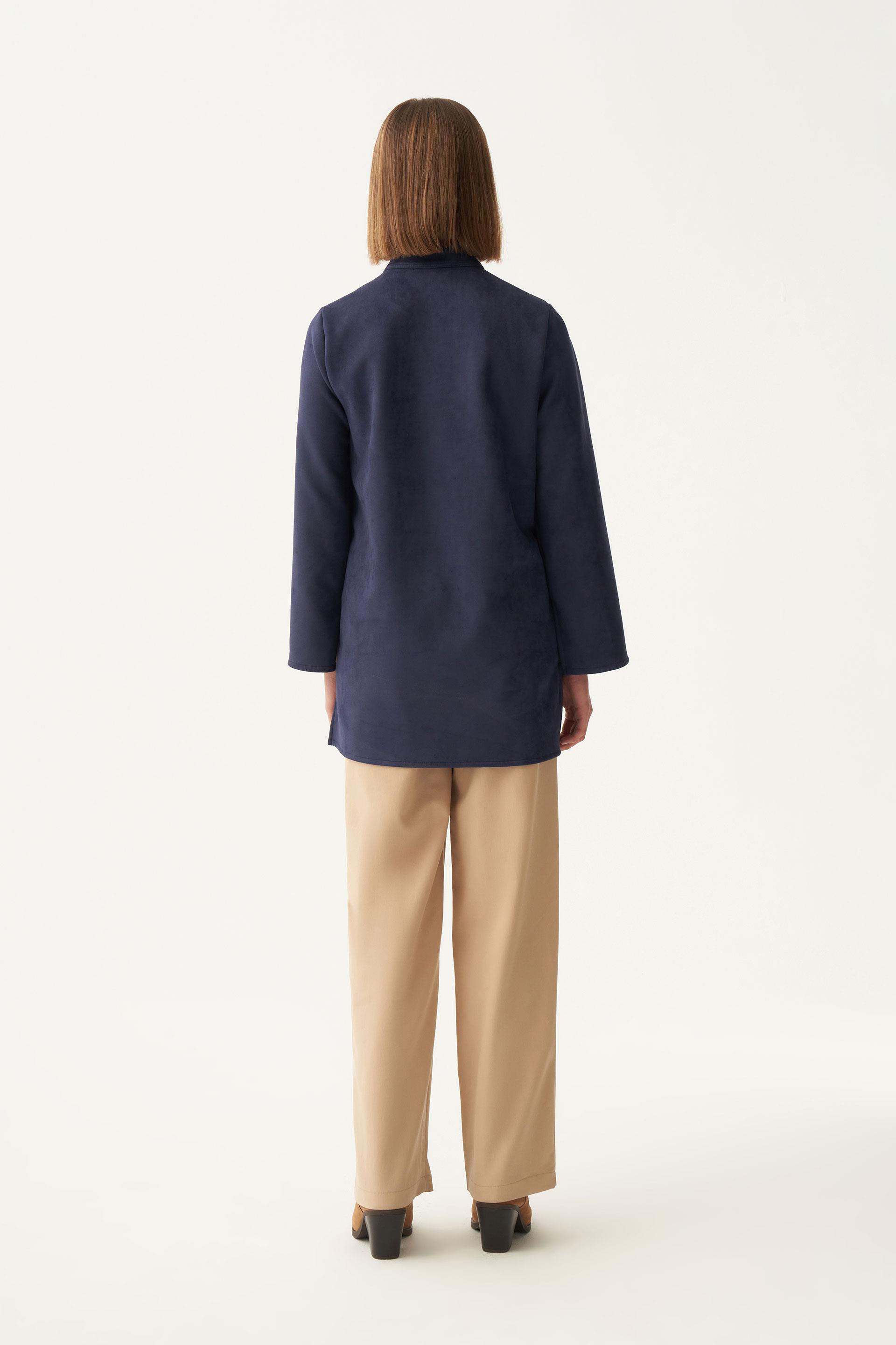 İndigo-Gold Düğmeli Scuba Süet Tunik