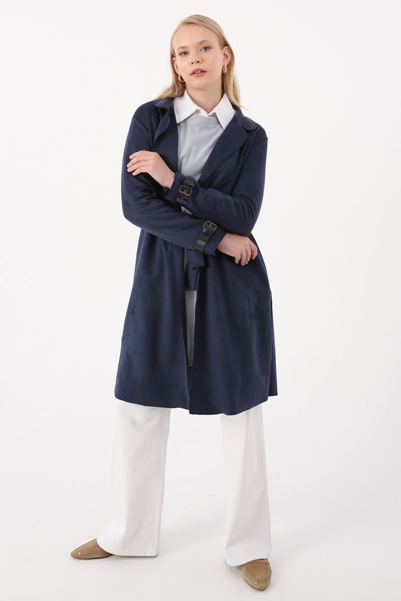 Suede Trench Coat with Belted Sleeves