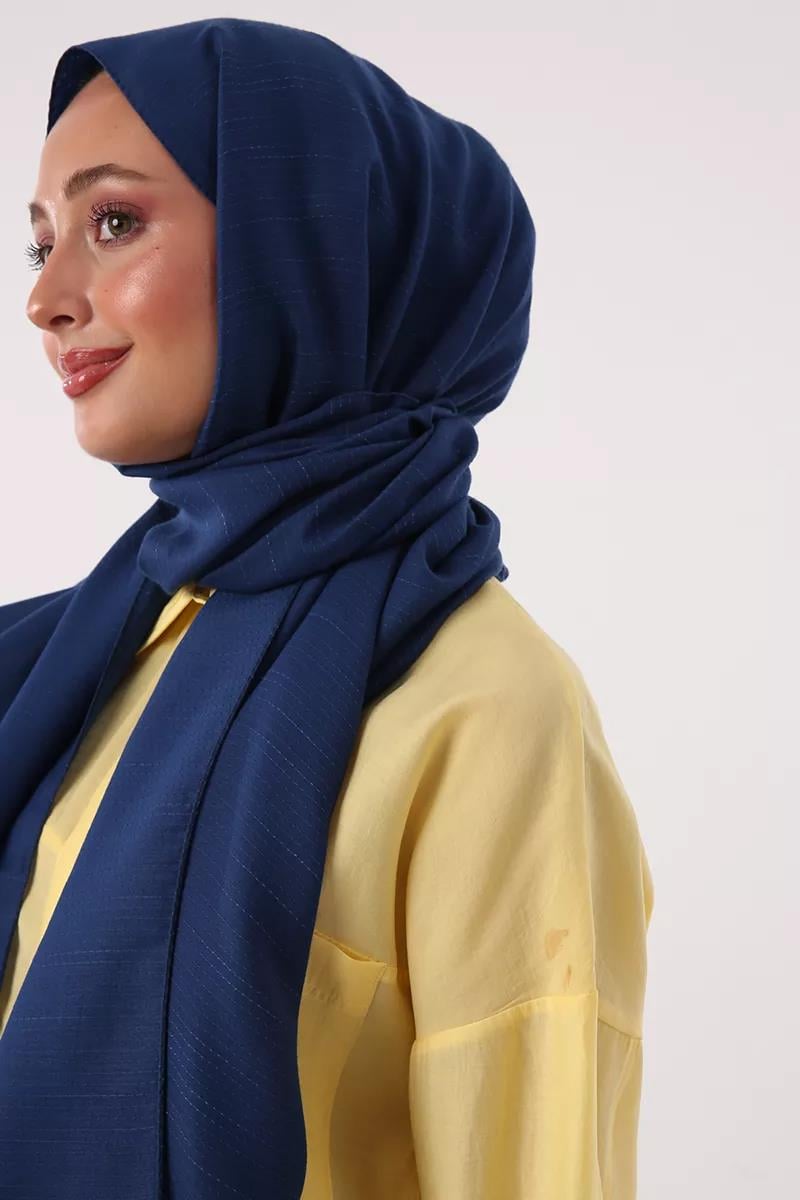 Şerit Detaylı Pamuklu Şal