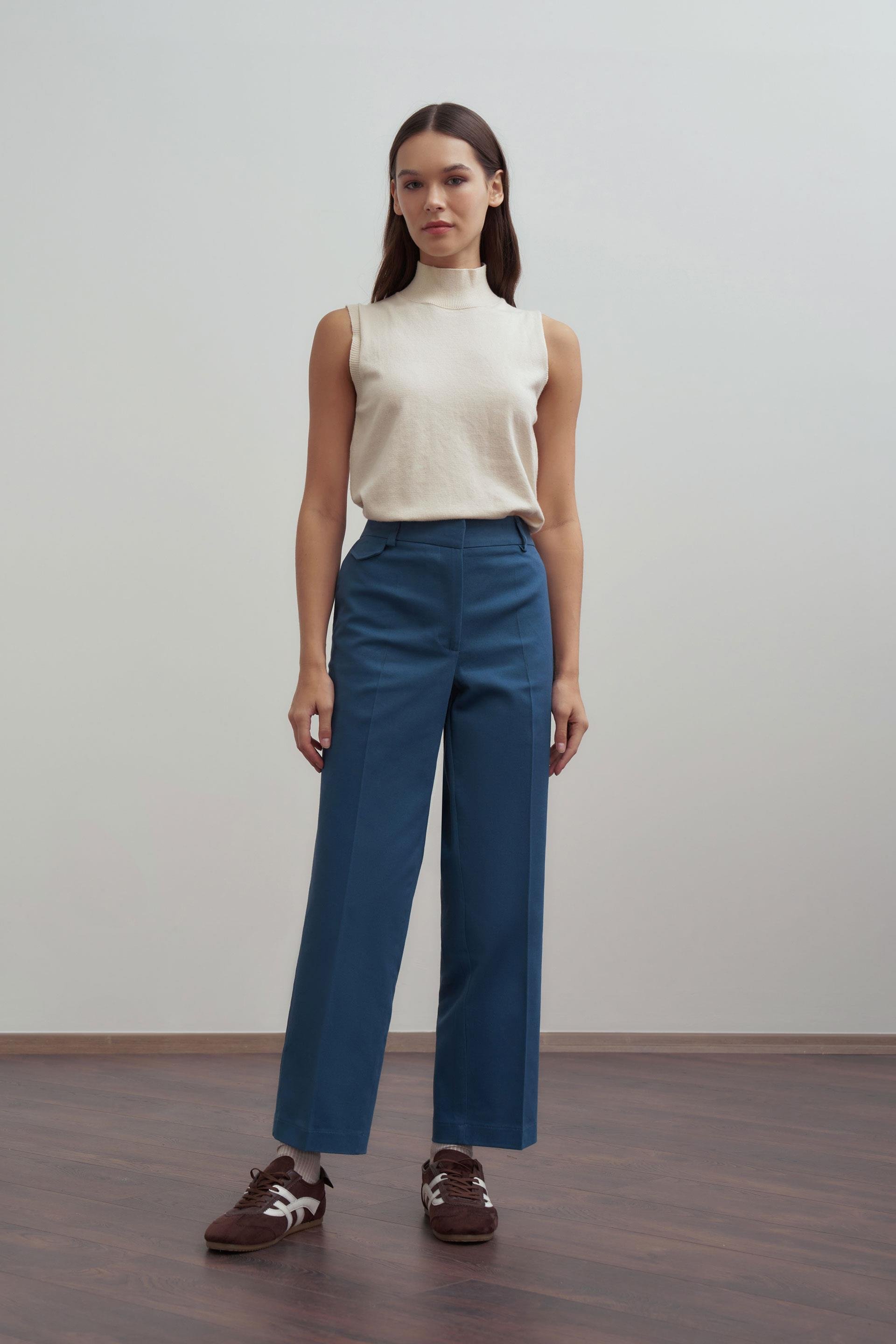 İndigo-Süs Cep Kapaklı Pensli Havuç Pantolon