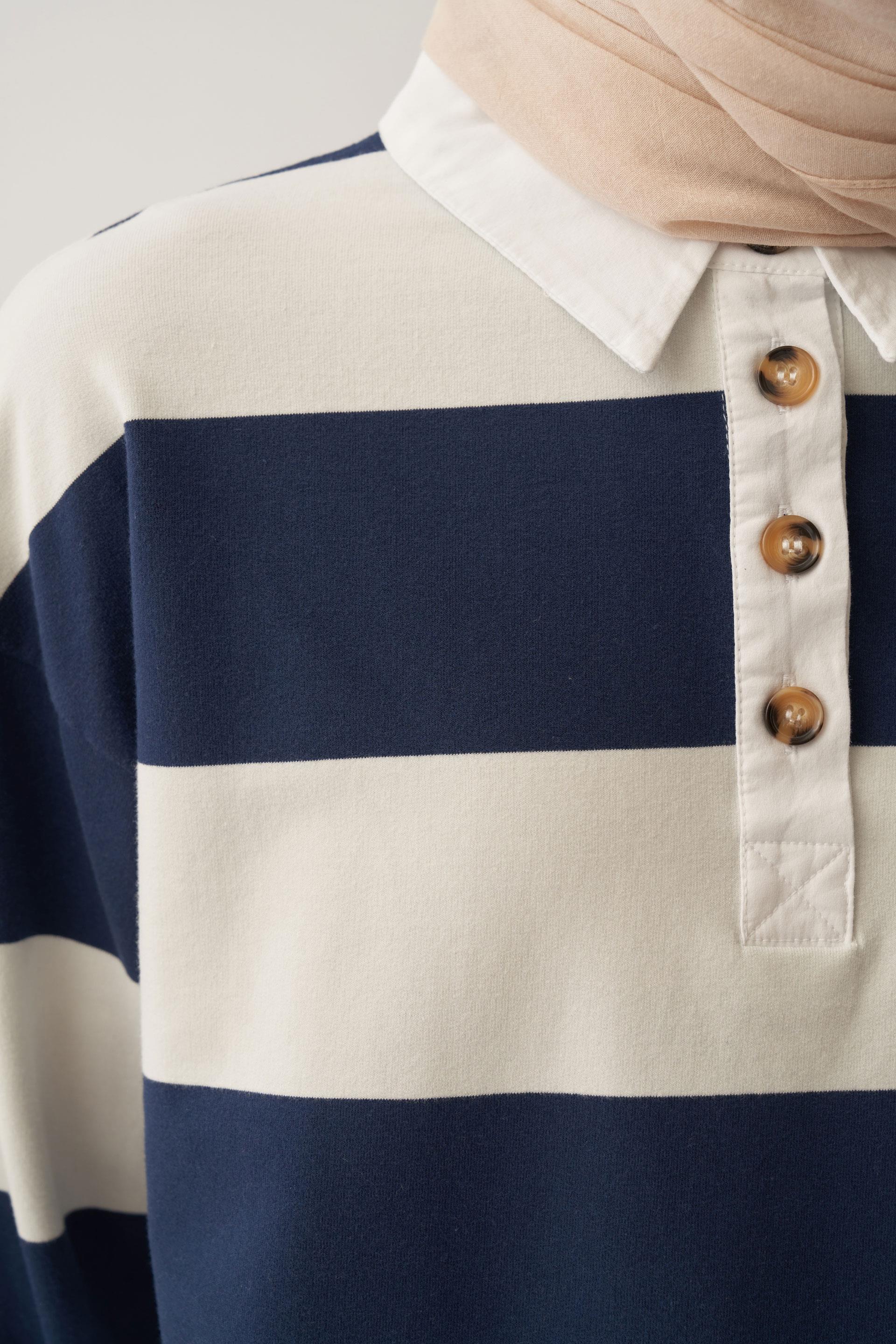 İndigo-Taş-GÖMLEK GARNİLİ ÇİZGİLİ SWEAT TUNİK