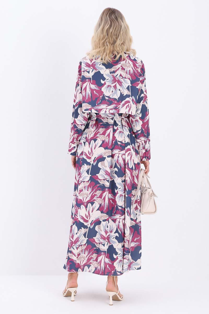 Desenli Rüzgarlıklı Kemerli Elbise