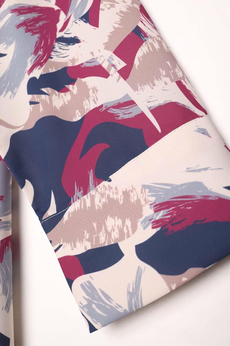 Desenli Rüzgarlıklı Kemerli Elbise