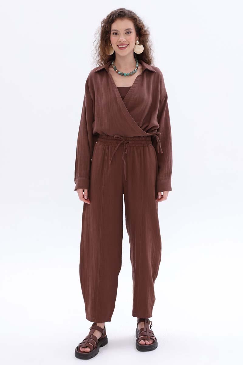 %100 Pamuklu Cepli Müslin Pantolon