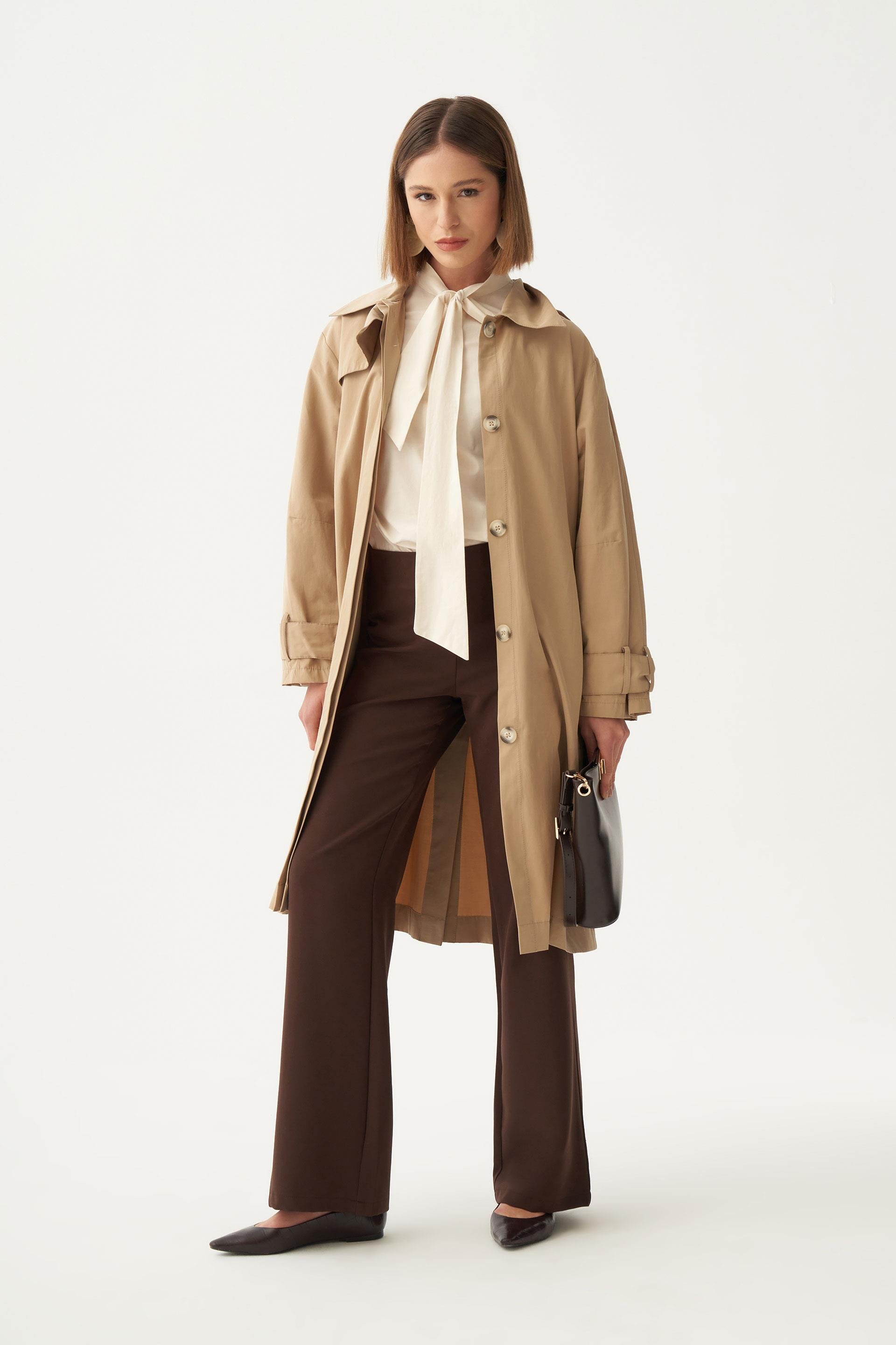 Kahve-Beli Lastikli Havuç Kesim Polyviscon Pantolon