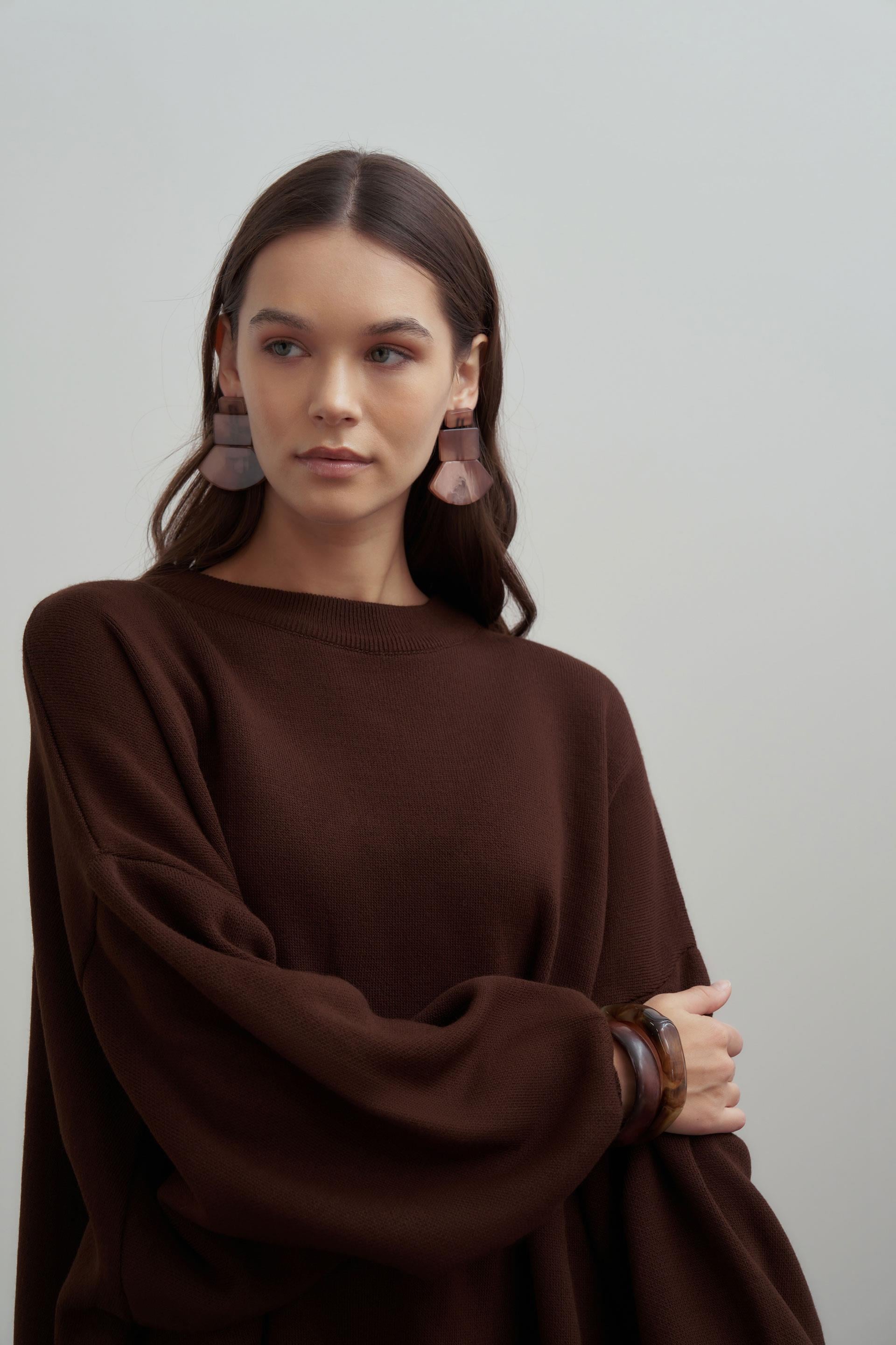 Kahve-Bol Kesim Triko Kazak