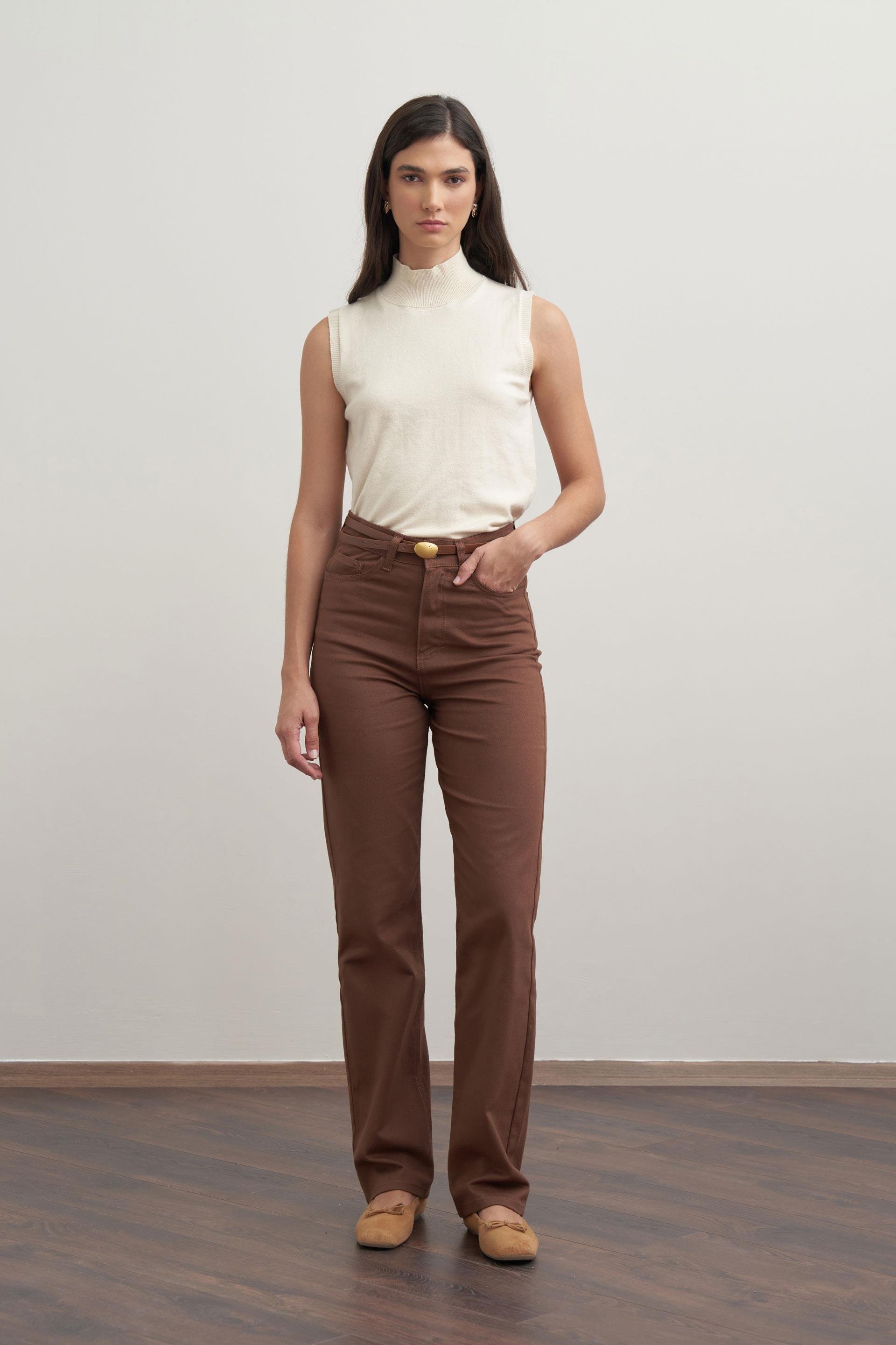 Kahve-Boru Paça Gabardin Pantolon